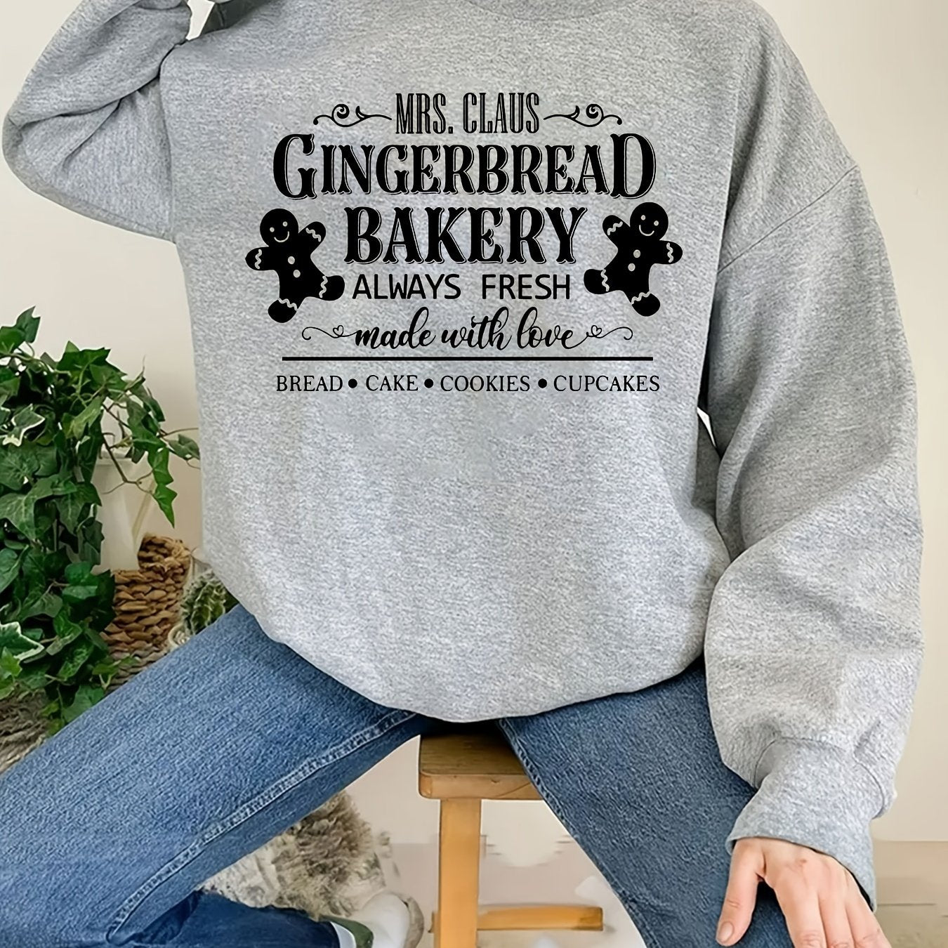Gingerbread Bakery Sweatshirt Long Sleeve Crew Neck Women's Clothing