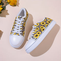 Women's Daisy Print Flat Shoes Lace Up Lightweight Non slip Shoes