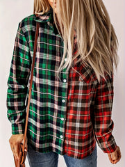 Colorblock Plaid Print Button-Up Shirt