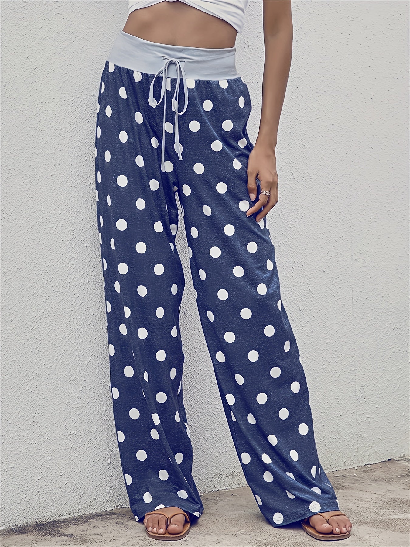 Floral Print Drawstring Pants High Waist Wide Leg