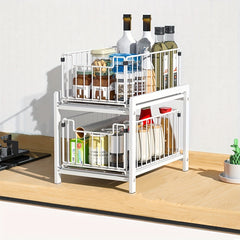 2 Tier Sliding Basket Drawer Organizer for Kitchen and Bathroom Storage