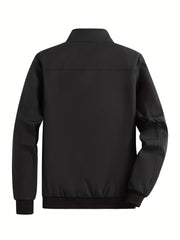 Solid Waterproof Jacket Men's Casual Stand Collar Zip Up Jacket