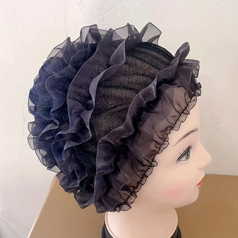 Glitter Lace Turban Cap Elastic Head Wrap Beanie Women Ramadan Bonnet