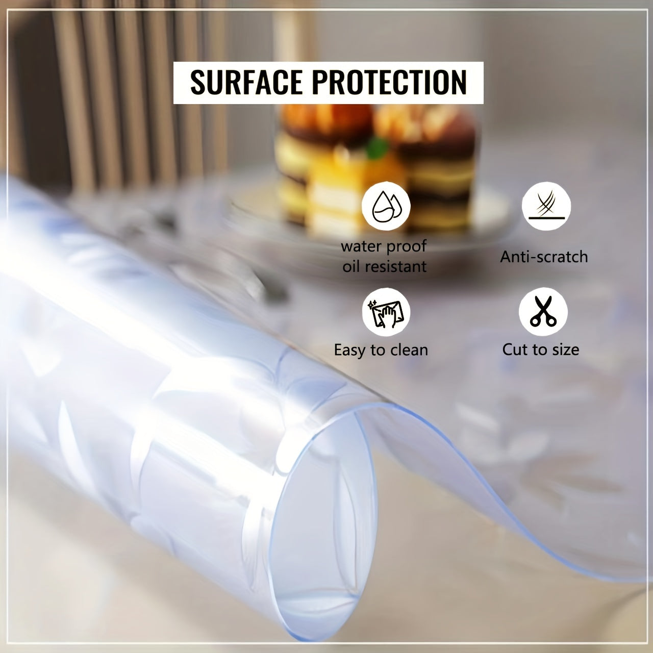 1pc Polyster Square Tablecloth Clear Plastic Table Protector Cover PVC