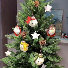 5pcs Double Sided Christmas Tree Ornaments Tin Santa Snowman Ornaments