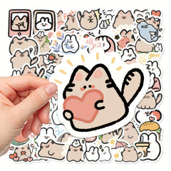60pcs Cute Bunny Kitten Waterproof Sticker Pack for Laptop Water Cup Decoration
