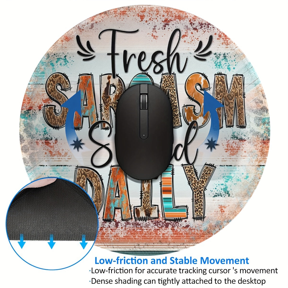 Sarcasm Served Daily Mouse Pad Round Mouse Mat Non Slip Rubber Base Mousepad