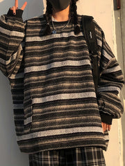 Striped Drop Shoulder Sweatshirt Casual Crew Neck Pullover