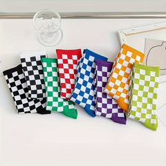 8 Pairs Plaid Crew Socks for Women Comfy & Breathable All Match Stockings
