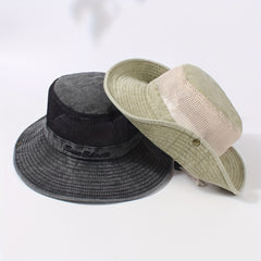 Breathable Mesh Bucket Hat Distressed Solid Sun Hat Lightweight Outdoor
