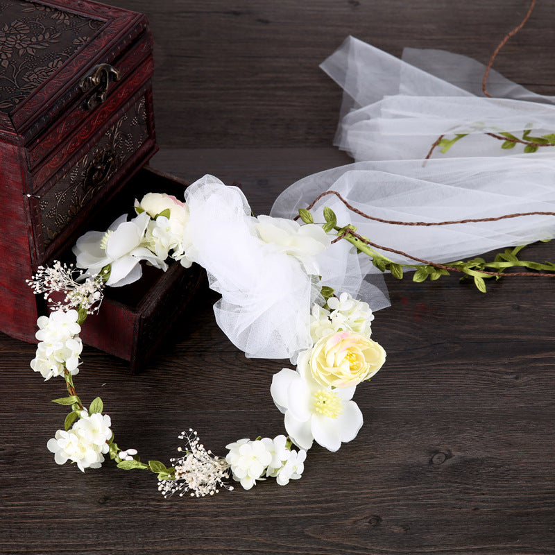 Flower Leaf Bridal Headband Tiara Veil For Women Bride Wedding