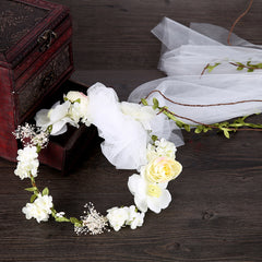 Flower Leaf Bridal Headband Tiara Veil For Women Bride Wedding