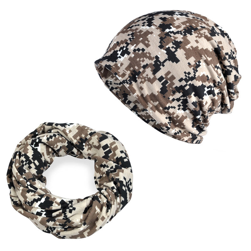 Vintage Camo Fleece Knitted Hat With Scarf - Outdoor