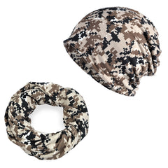 Vintage Camo Fleece Knitted Hat With Scarf - Outdoor