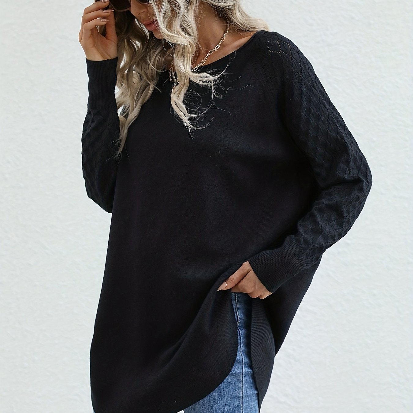 Slit Pullover Sweater Long Sleeve Casual Spring Fall Women's Clothing