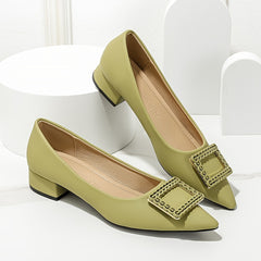 Women's Buckle Decor Slip-On Point Toe Block Heel Shoes