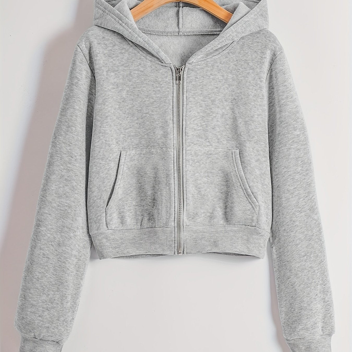 Solid Hooded Jacket Zip-Up Workout Outerwear