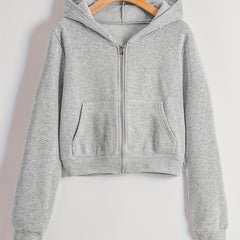 Solid Hooded Jacket Zip-Up Workout Outerwear