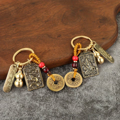 Chinese Zodiac Brass Gourd Fengshui Coin Keychain Retro Lucky Key Chain Pendant