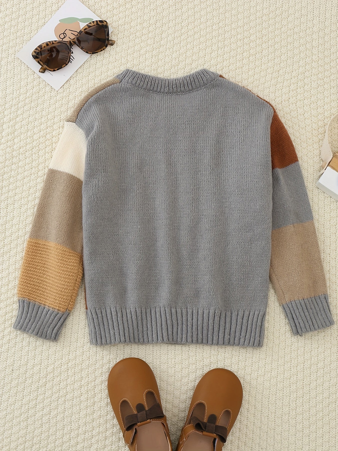 Boys Block Crew Neck Sweater Pullover For Spring Autumn