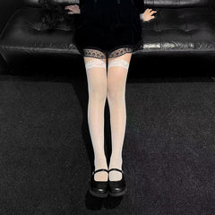 Fishnet Thigh High Stockings Lace Trim Over The Knee Socks Women's Stockings