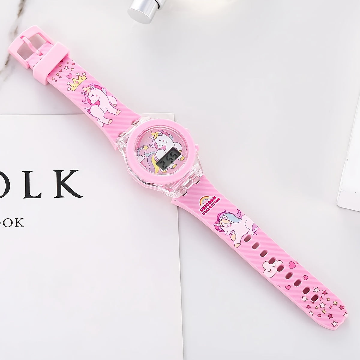Anime Cartoon Electronic Watch for Kids Light Pink