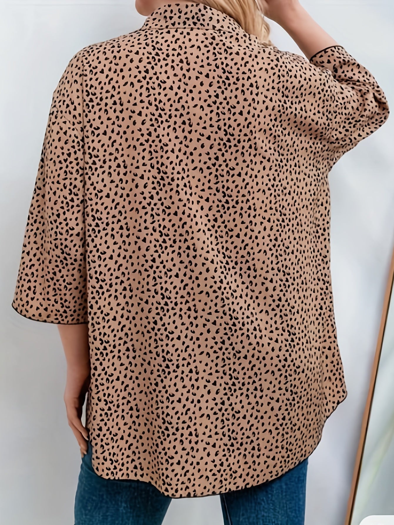 Women's Dalmatian Print Long Sleeve Button Up Loose Fit Blouse