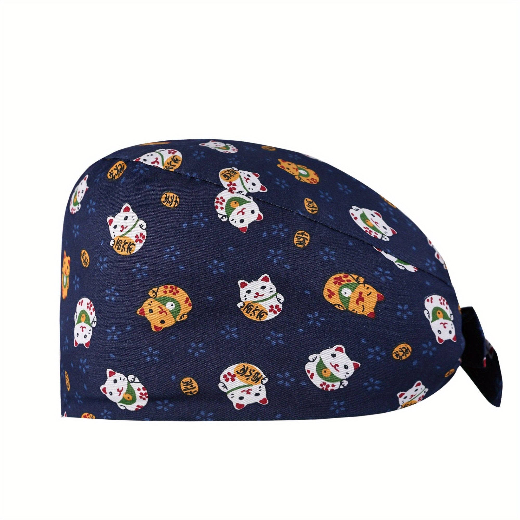 Cartoon Print Working Hats With Sweatband Animal Pattern Scrub Caps Nurse Hat