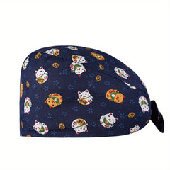 Cartoon Print Working Hats With Sweatband Animal Pattern Scrub Caps Nurse Hat