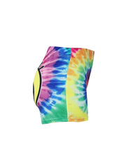 Cartoon Figure & Letter Print Tie Dye Medium Stretch Skinny Shorts