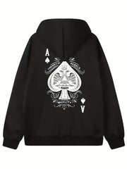 Spade Print Hoodies For Men Graphic Fleece Sweatshirt With Kangaroo Pocket