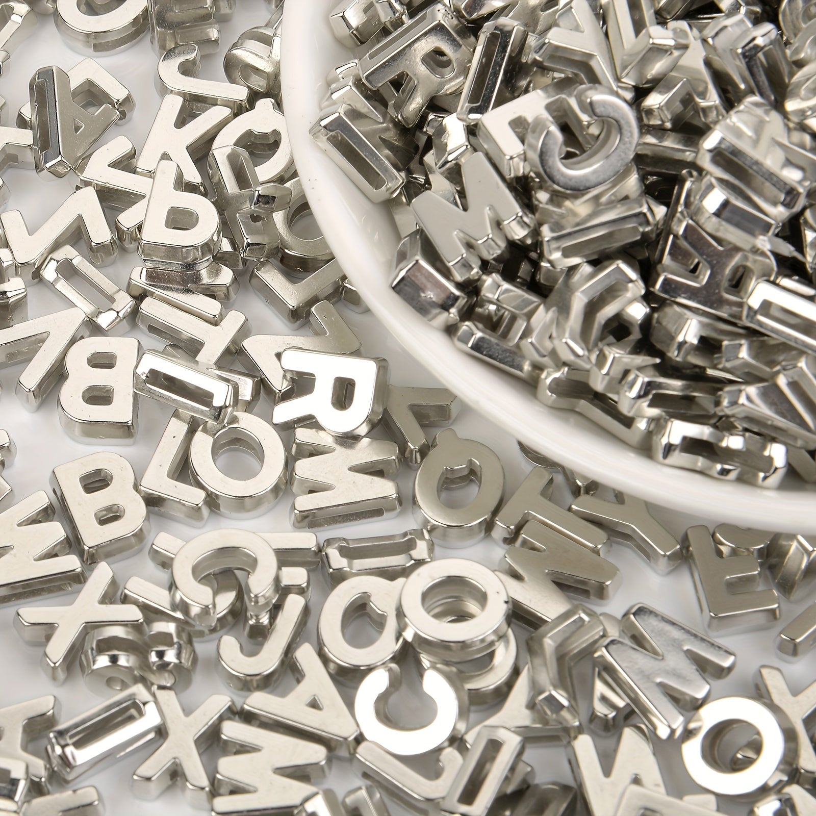 100pcs 9x12mm Silvery Metal Hollow Letter Beads DIY Bracelet Necklace Access