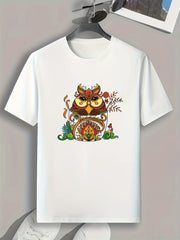 Owl Print Men's T-shirt Casual Comfy Tees For Summer