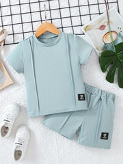 Boy's 2pcs Solid T shirt & Shorts Set Casual Outfits For Summer