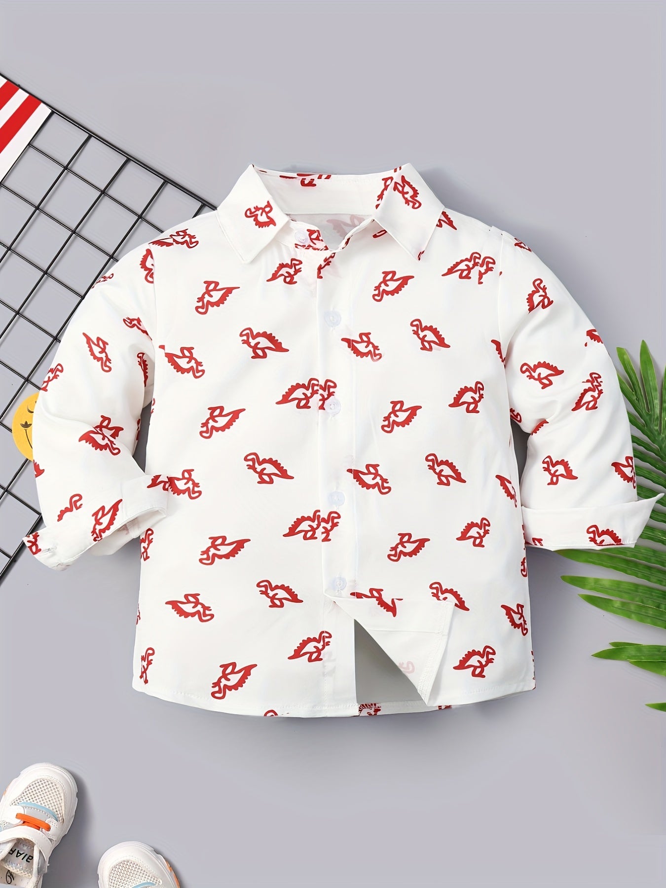 Boys Dinosaur Lapel Shirt Long Sleeve Casual Top