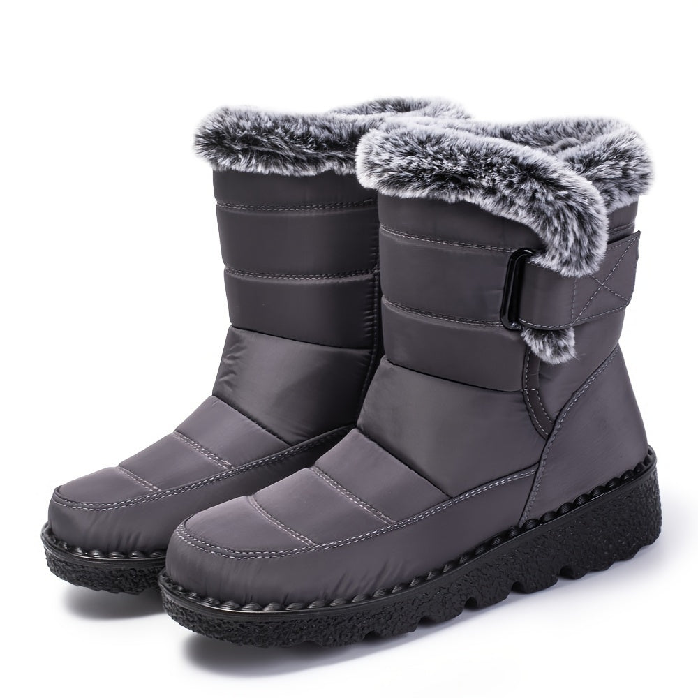 Women's Winter Snow Boots Waterproof Hook & Loop Comfort Mid Calf Booties
