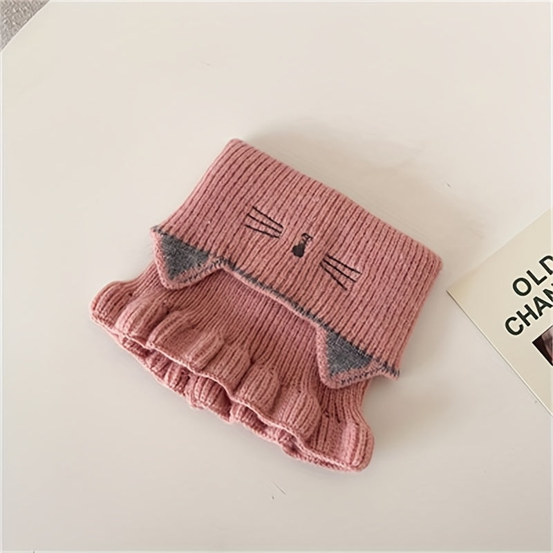Kids Windproof Cat Embroidery Knit Scarf