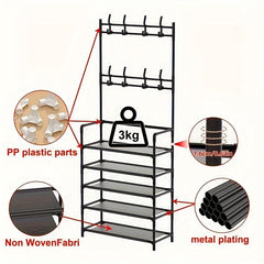 Clothes Storage Rack With Hooks & Shoe Storage Shelf