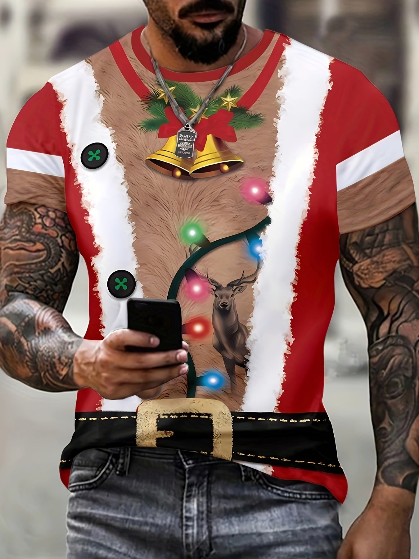 Christmas Graphic Print T shirt Men's Street Style Tee Shirt