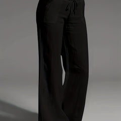 Casual Drawstring Wide Leg Long Length Pants Women's Clothing