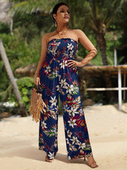 Plus Floral Print Tube Jumpsuit Women's Plus Size