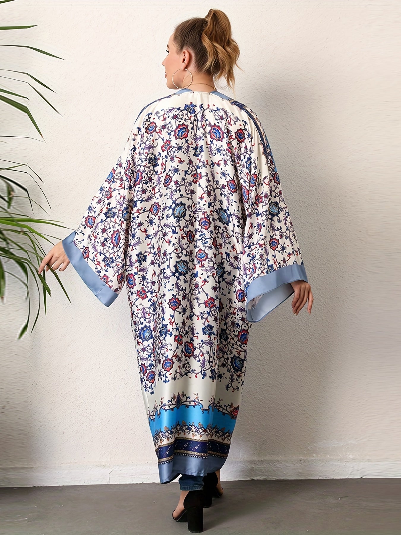 Boho Kimono Scarf Print Long Sleeve Maxi Kimono Cover Up