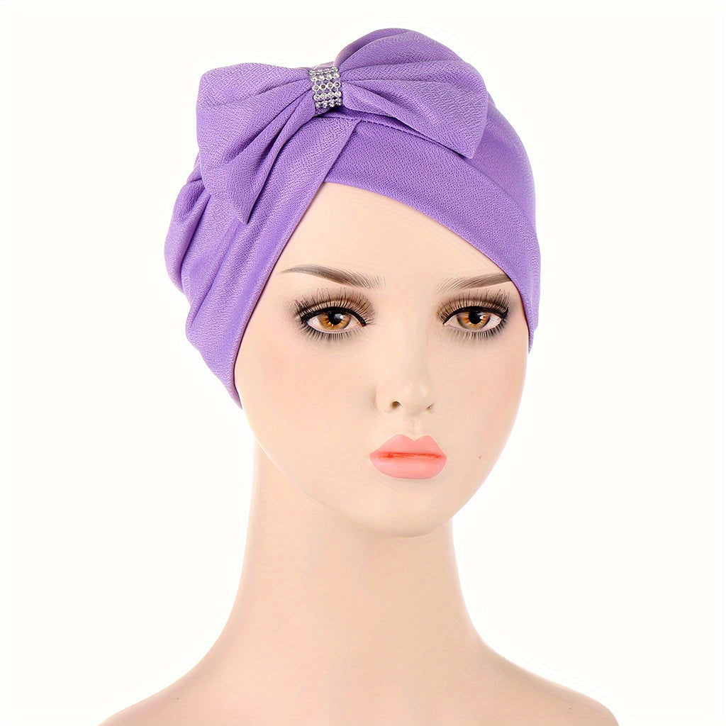 Big Bow Decor Turban Cap Solid Beanie Lightweight Head Wraps