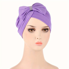 Big Bow Decor Turban Cap Solid Beanie Lightweight Head Wraps