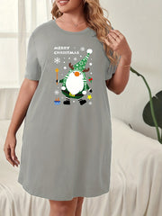 Christmas Lounge Dress Women's Plus Gnome & Snowflake Print Nightdress