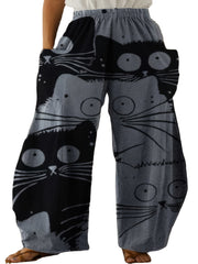 Butterfly Print Wide Leg Mid Rise Pants Women's Plus Street Style