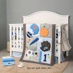 3pcs Sports Print Baby Bedding Set Crib Bedding Set For Children Nursery Kids