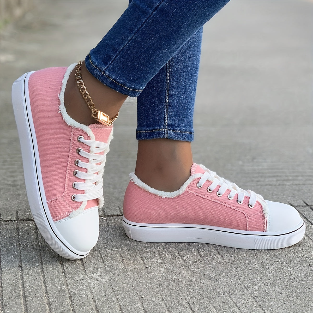 Women's Low Top Canvas Shoes Casual Pink Sneakers