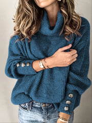 Women's Turtleneck Knitted Button Sweater