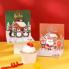 Christmas Folding DIY Card Cartoon Thank You Blessing Message 3D Greeting Card